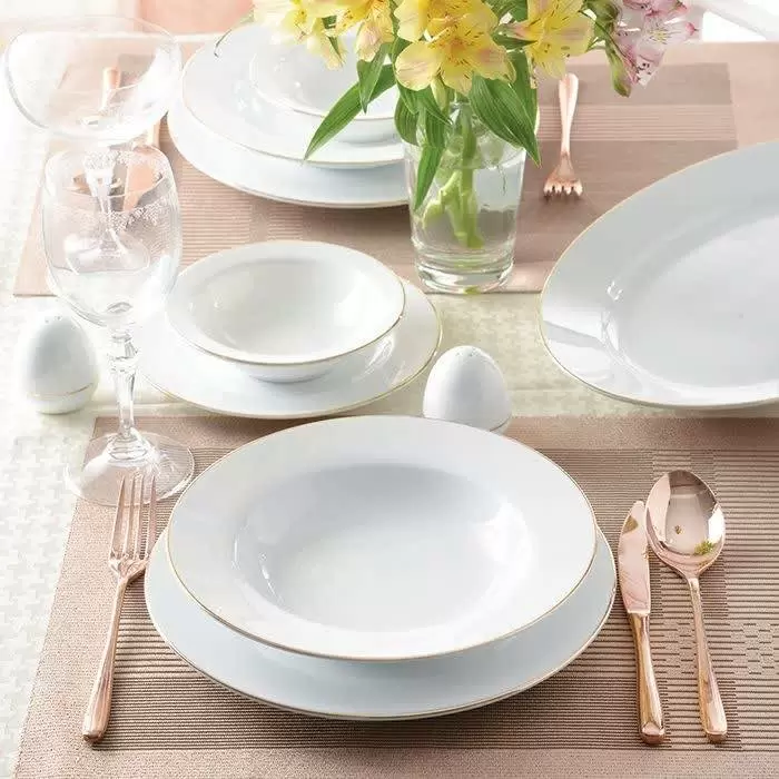 سرویس 28 پارچه چینی زرین-ایتالیا اف (گرد)-6 نفره-خط طلا(طلایی)-درجه عالی کد: 008807